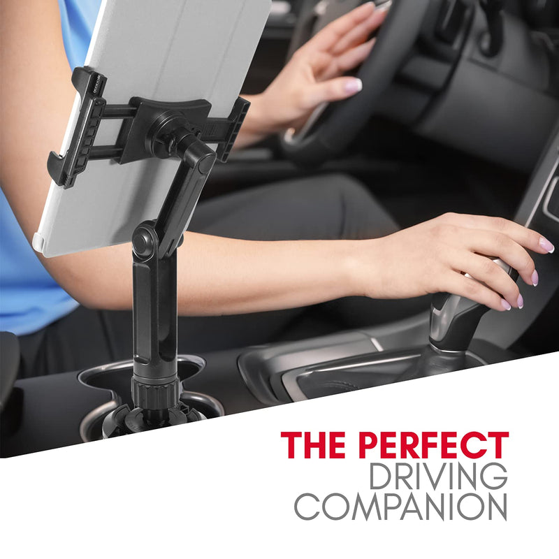 [Australia - AusPower] - Macally Heavy Duty Tablet Holder for Car - Works as Cup Holder Tablet Mount or Phone Cup Holder - Fits Devices 3.5" - 8” Wide with Case - Adjustable iPad Car Mount with 360° Rotatable Cradle 