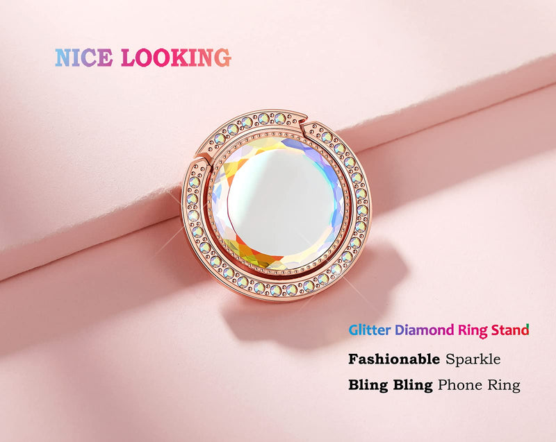 [Australia - AusPower] - lenoup Glitter Bling Bling Phone Ring Holder,Sparkle Phone Ring Grip Artificial Stand with Flat Diamond ,Flat Rhinestone Cell Finger Ring for Phones,Pad(Rose Gold) Rose Gold 