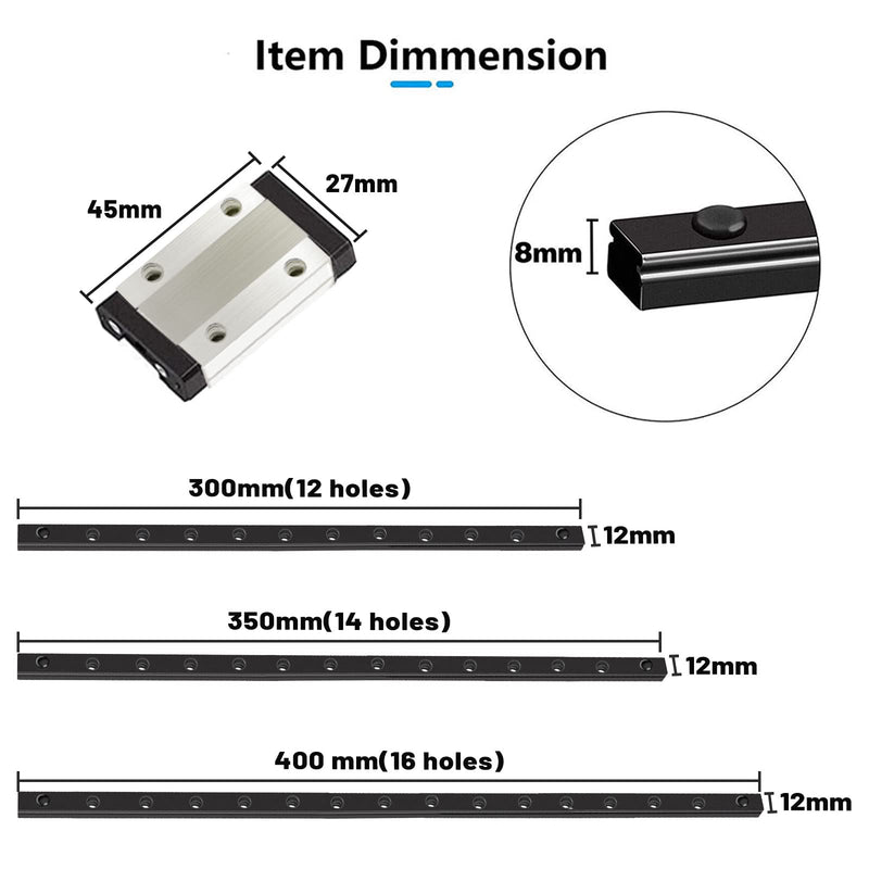 [Australia - AusPower] - UniTak3D Ender 3 MGN12 Linear Guide Rail 400mm with MGN12H Bearing Steel Carriage Block for Anycubic Ender 3 CoryXY DIY 3D Printer and CNC Machines 1 