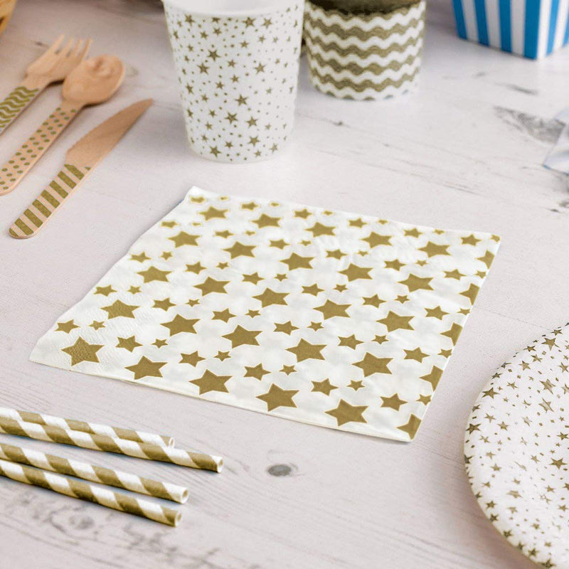 [Australia - AusPower] - Gold Star Luncheon Napkins Paper Decorative Print 6.5 Inch Napkin Disposable for Lunch Party, Dinner Buffet, Wedding & Birthday Parties & New Years Eve Celebration Decoration 40 Count gold 