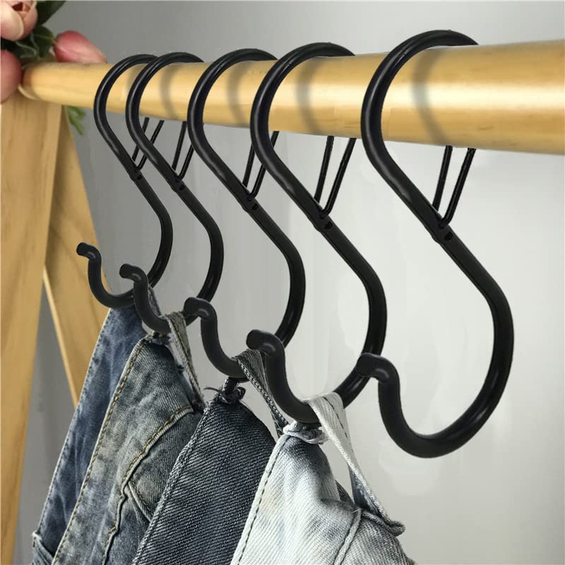 [Australia - AusPower] - 8 Pack S Hooks with Safety Buckle for Shelves/Racks/Poles, Heavy Duty Metal 3.5" S Hooks for Hanging Kitchen Utensils/Plants/Pots & Pans 8 