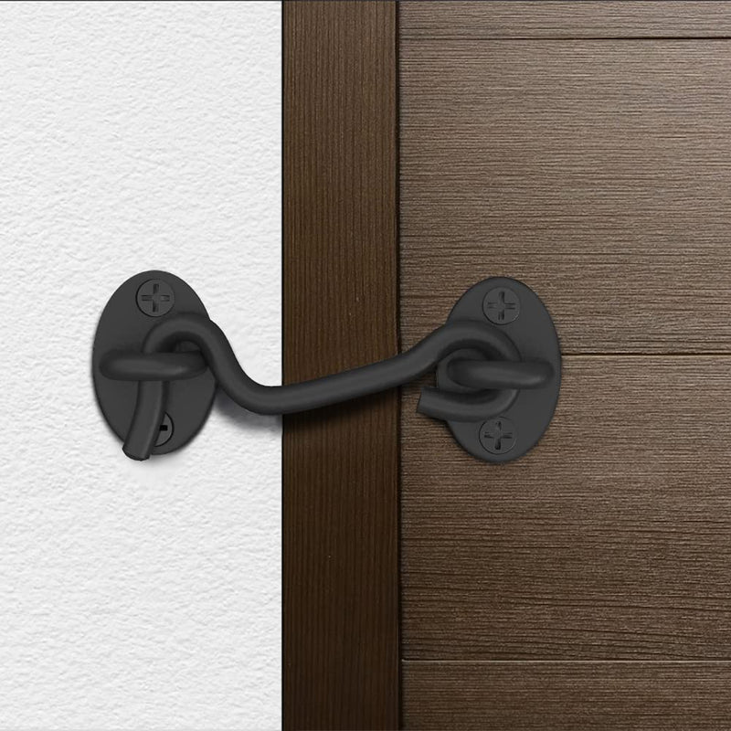 [Australia - AusPower] - Barn Door Lock Gate Latch - 4 Inch Black Hook and Eye Latch Heavy Duty Screen Latches Hardware Stainless Steel Gate Lock Cabin Hooks for Sliding Door Bedroom Outdoor Window Cabinet Bathroom (1 PC) 1 