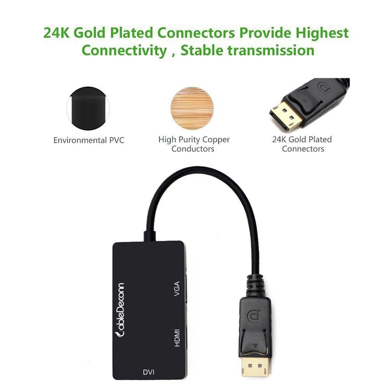 [Australia - AusPower] - CABLEDECONN Multi-Function Displayport Dp to HDMI/DVI/VGA Male to Female 3-in-1 Adapter Converter Cable DisplayPort to HDMI VGA DVI 