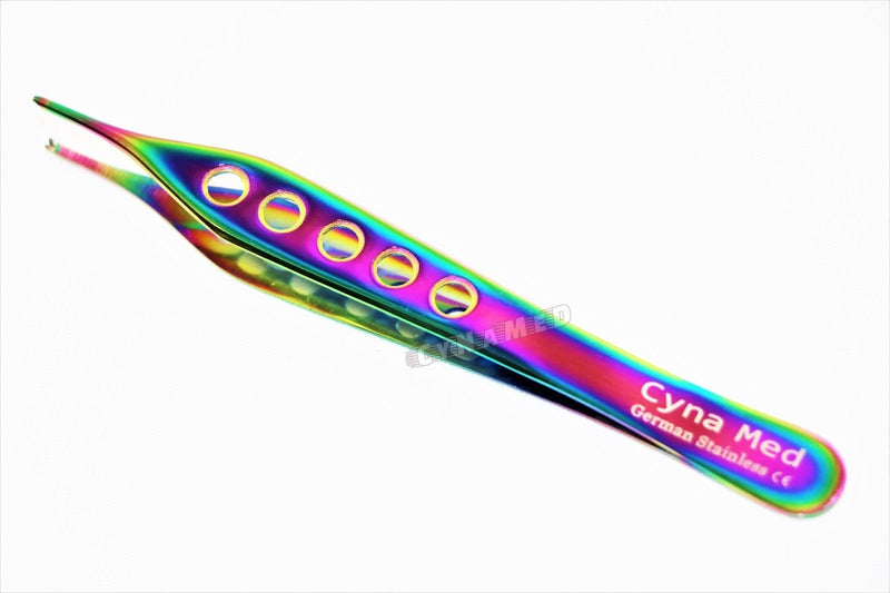 [Australia - AusPower] - German Grade ADSON KOCHER Tissue Forceps 1X2 Teeth 4.75 inches Rainbow Titanium Configuration Surgical Dental Dissecting Cynamed 