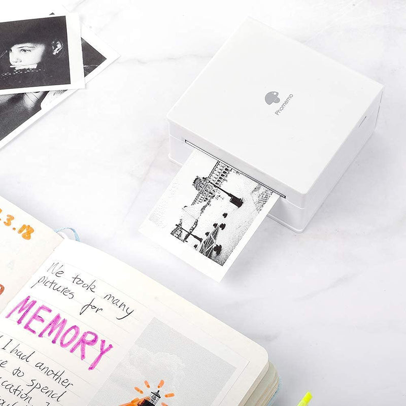 [Australia - AusPower] - Phomemo M02 Mini Mobile Printer- Bluetooth Thermal Photo Printer with 3 Rolls Transparent Sticker Paper, Compatible with iOS + Android for Plan Journal, Study Notes, Art Creation, Work, Gift 