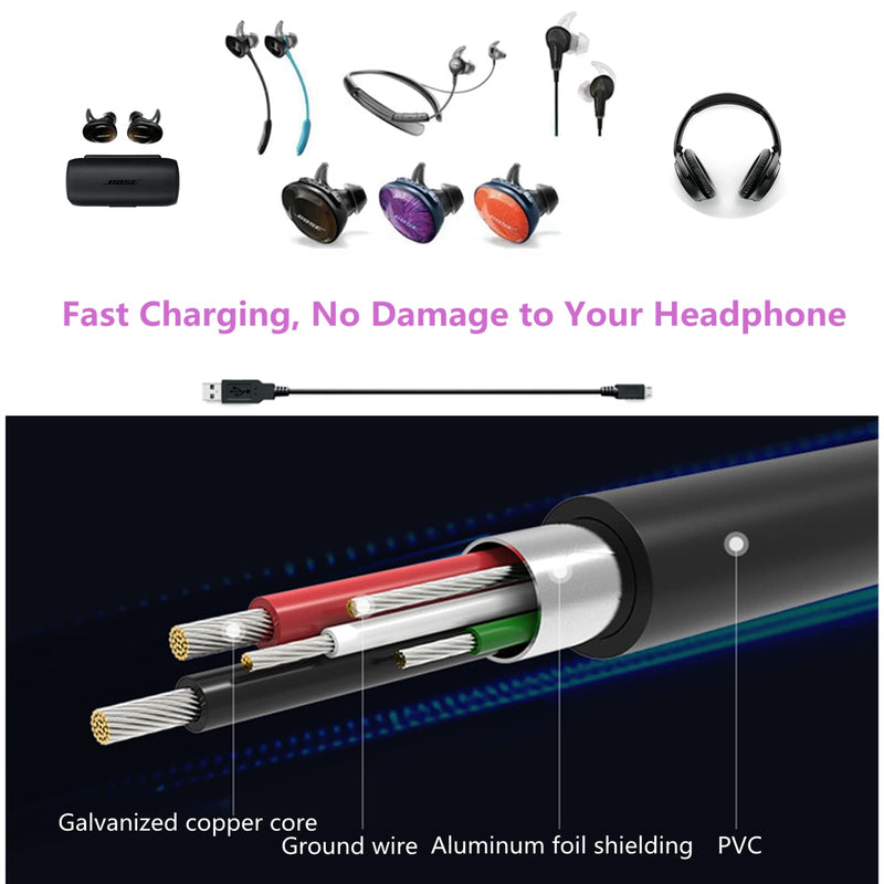 [Australia - AusPower] - Auhsuxo QC35 Replacement Charger Cable Cord Compatible for Bose QUIETCOMFORT35 QC35II QC25 QC20 SoundLink II Over-Ear Wireless Headphones (Black) 