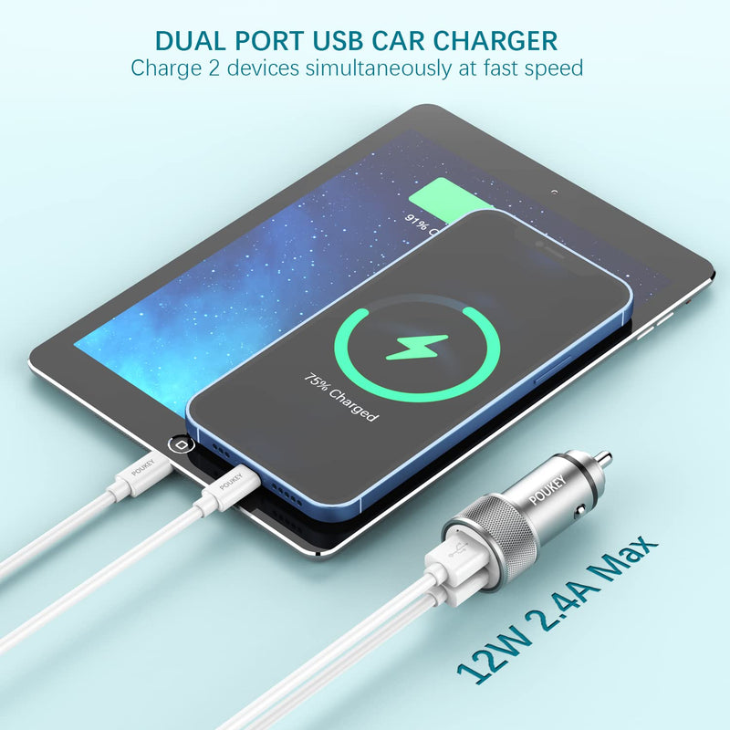 [Australia - AusPower] - iPhone Car Charger Adapter Apple MFi Certified, Poukey Car iPhone Charger Dual USB Car Charger for iPhone 13 12 11 Pro Max/Mini/XS/XR/X/8/7/6/SE,Fast Charging Car Phone Charger with 2x Lightning Cable 
