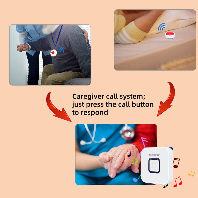 [Australia - AusPower] - Retekess TH003 Wireless Caregiver Pager,Nurse Calling System for Home,Press Easily,4 Level Volume,1 Alert Receiver,2 Call Buttons for Elderly,Patient 