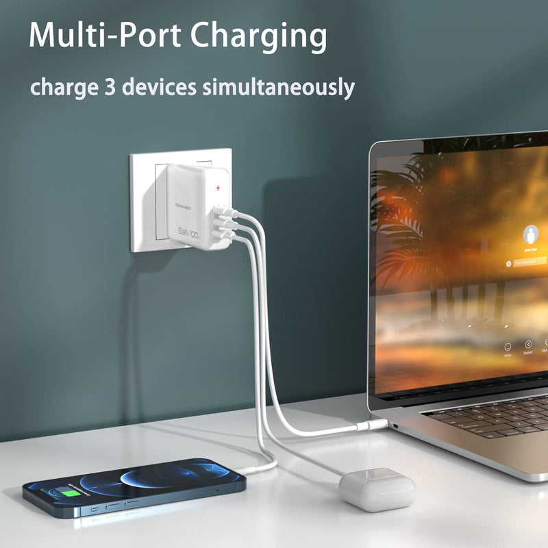 [Australia - AusPower] - USB C Charger,Runpower 100W 3-Port Portable Fast Charger with Quick Charge USB A Ports and Dual USB C Ports, USB C Wall Charger for MacBook Pro 16, 15, iPad Pro,Laptop, Phone, Tablet and More 