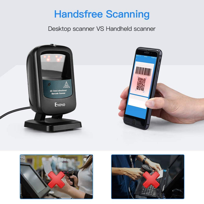 [Australia - AusPower] - Eyoyo 2D Hands-Free Barcode Scanner, Omnidirectional USB Wired Desktop Barcode Reader 1D 2D PDF417 Data Matrix Bar Code Reader with Automatically Scanning for Retail Store Supermarket Mall Business Blue Desktop Barcode Scanner 