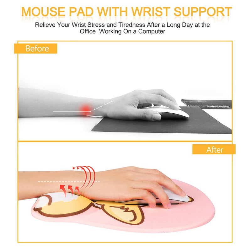 [Australia - AusPower] - HAOCOO Ergonomic Pink Mouse Pad with Wrist Support ,Non-Slip Backing Corgi Anime Cute Gel Mouse Pad Wrist Rest, Easy-Typing and Pain Relief for Gaming Office Computer Laptop(Pink Cute Corgi) Pink Dog 