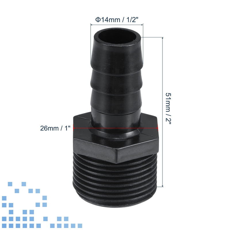 [Australia - AusPower] - MECCANIXITY Plastic Pipe Fitting 1/2" Barb OD 3/4NPT Male Thread Straight Tube Hose Adapter Hex Connector, Black 1/2"x3/4NPT 