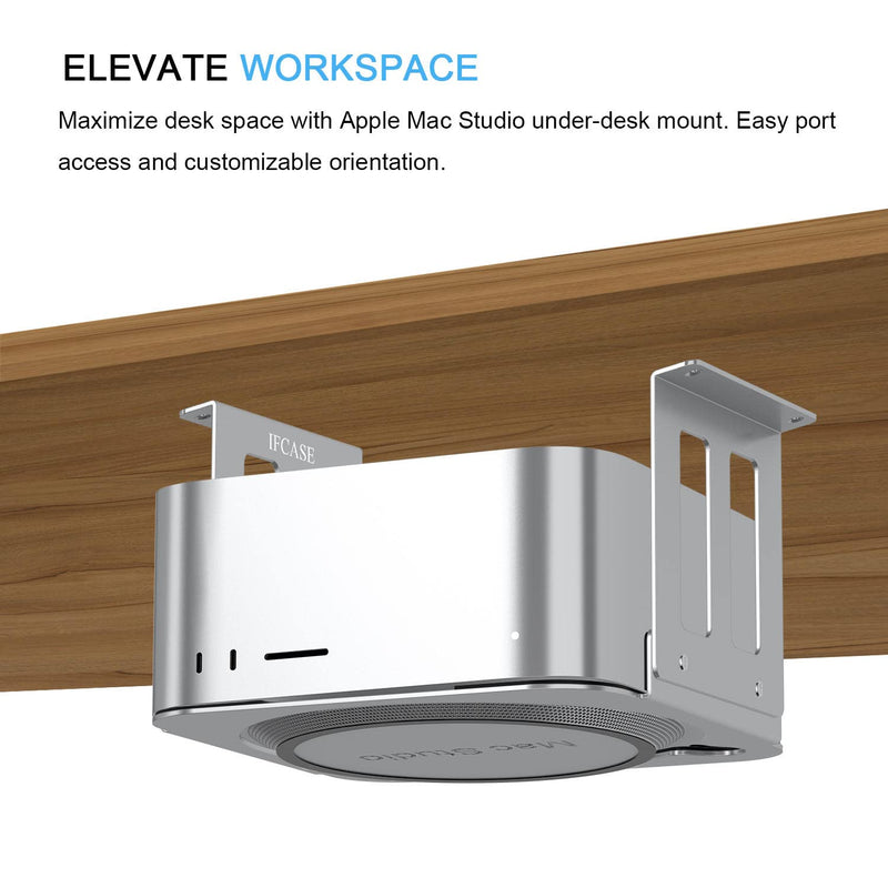 [Australia - AusPower] - IFCASE Aluminum Under Desk Stand Mount for Mac Studio M2 M1 Max, Ultra with Anti-Scratch Pad (Silver) Silver 