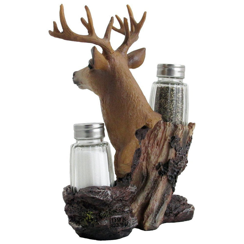 [Australia - AusPower] - Rustic Deer Glass Salt and Pepper Shaker Set with Decorative Big Buck Holder in Kitchen Spice Racks, Cabin and Hunting Lodge Decor and Gifts for Hunters 