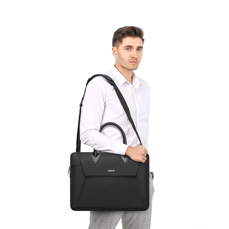 [Australia - AusPower] - MOSISO Laptop Shoulder Messenger Bag Compatible with MacBook Pro 16 inch 2021 M1 Pro/Max/2019-2020 A2141/Pro 15 A1398,15-15.6 inch Notebook,Buckle Flapover Sleeve with Full Open Zipper&PU Handle,Black 