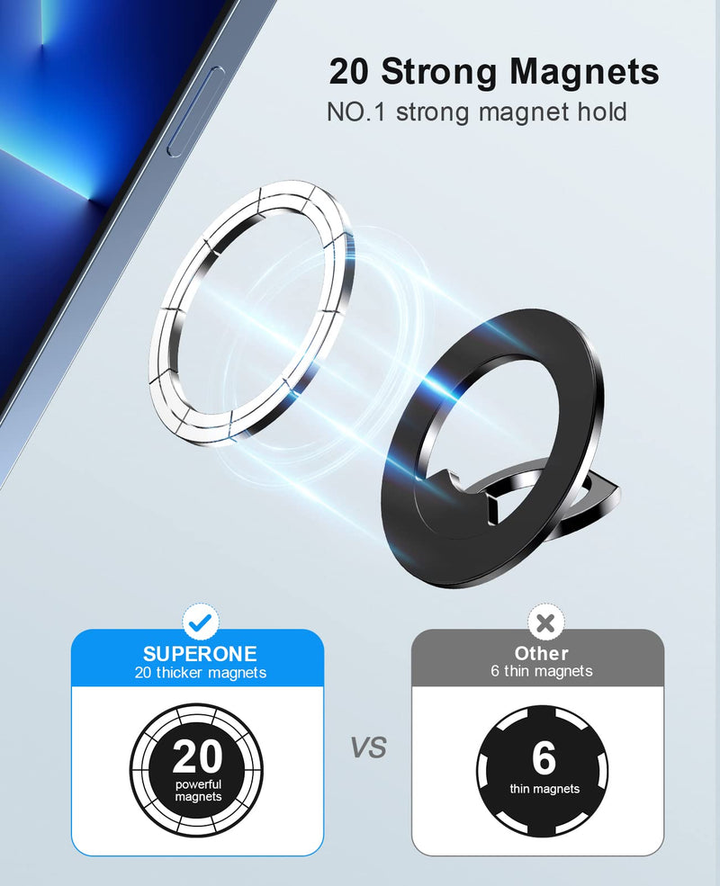 [Australia - AusPower] - SUPERONE Mag-Safe Ring Holder for iPhone 13 12 Pro Max/Pro/Mini & All Phones【NO.1 Strong Magnet Strength】【Universal Metal Rings Included】 Removable Metal Finger Grip 