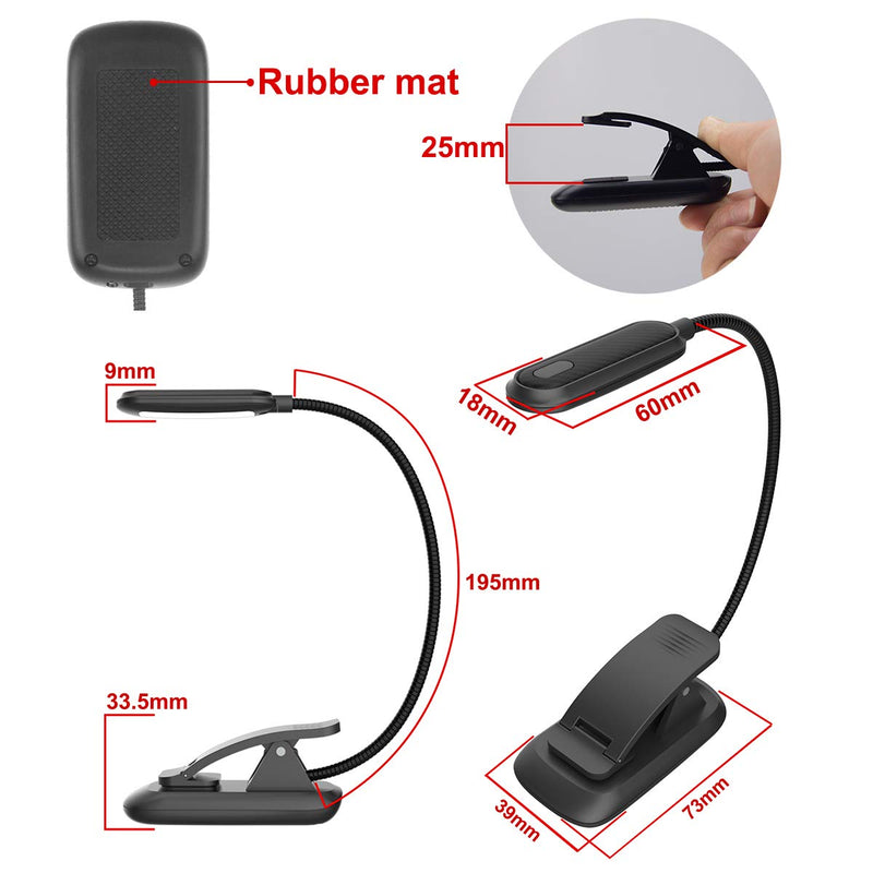 [Australia - AusPower] - HONWELL Book Light Rechargeable Clip on Reading Light Dimmable Brightness Reading Lights for Books in Bed 3 Lighting Modes Best Kids Book Light Flexible Headboard Studying Light, Night Reading Lamp 