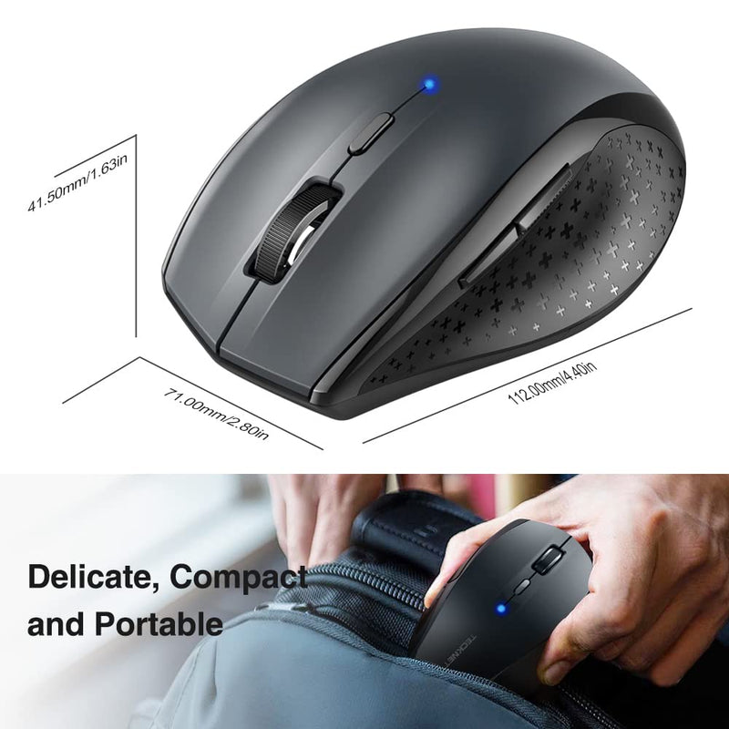 [Australia - AusPower] - TECKNET Bluetooth Wireless Mouse, 6 Adjustable DPI Levels, 24-Month Battery Life, 6 Buttons Compatible for Ipad Pro/Laptop/Surface Pro/Windows Computer /Chromebook-Grey Grey 