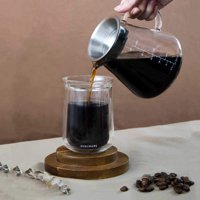 [Australia - AusPower] - Glass Range Coffee Server For Pour Over Coffee & Tea - 800ml/27oz Ovalware Microwave Safe & Heatproof 2.5mm Thick Glass Body 