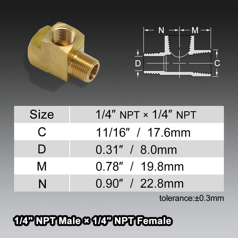[Australia - AusPower] - Boeray 2pcs 1/4" NPT Female Pipe to 1/4" NPT Male Pipe to 1/4" NPT Female Metals Brass Barstock Street Tee Pipe Hose Fitting 1/4" Tee-2pcs 