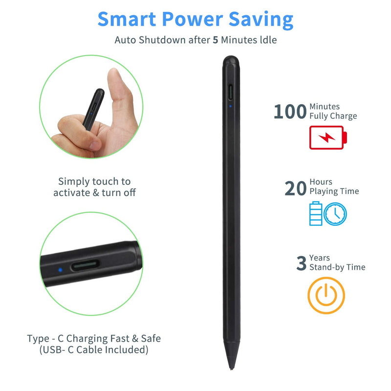 [Australia - AusPower] - Stylus Pen for HP Pavilion X360 Pencil, Evach Capacitive High Sensitivity Digital Pens with 1.5mm Ultra Fine Tip Stylus Pencil for HP Pavilion X360 Pen, Black 