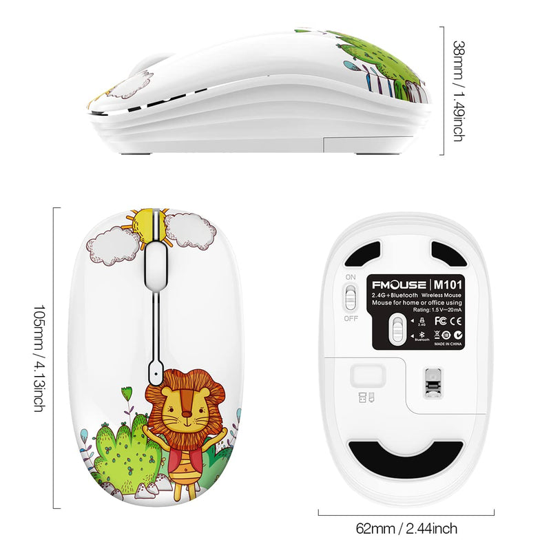 [Australia - AusPower] - FMOUSE Wireless Mouse Cute Silent Computer Mouse with USB Receiver & Cute Decoration, Wireless Bluetooth Dual Mode Mouse 1600 DPI Power Saving Less Noise, Portable Mouse for PC, Laptop, Desktop (Lion) Lion 