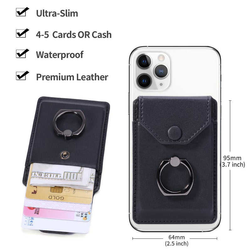 [Australia - AusPower] - YUNCE Ring Stand Stick on Wallet Cell Phone Slim Leather Wallet Stick on Wallet Credit Card RFID Blocking Sleeve Black 