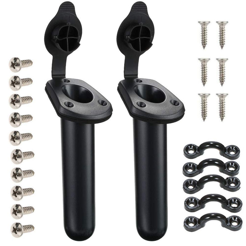 [Australia - AusPower] - Borogo Kayak Fishing Rod Holder, 2 Pack Kayak Deck Flush Mount Fishing Boat Rod Holders and Cap Cover for Kayak, Fishing Boat, Canoe and Fishing Tackle Accessory Tool 
