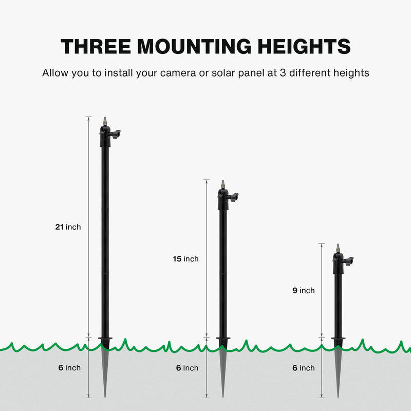 [Australia - AusPower] - Holicfun Security Camera Ground Stake, Heavy Duty Stand Mount with Adjustable Angle and Height for Ring, Blink, Arlo, Eufy, Wyze, Google Nest, Simplisafe Cameras and Solar Panels (Black) 