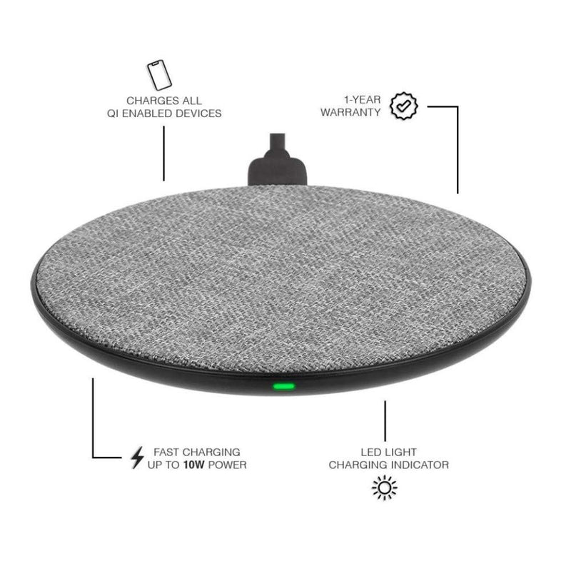 [Australia - AusPower] - Case-Mate - POWER DISC - Wireless Charger - Black w/ Grey Fabric Top - Charges all Qi Enabled Devices - Universal - Black/Gray 