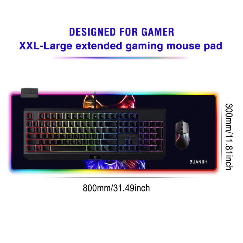 [Australia - AusPower] - RGB Gaming Mouse Pad Large (31.49" x 11.81" x 0.15"), Extra Large Soft LED Extended Mouse Pad Computer Keyboard Mat,Durable Stitched Edges and Non-Slip Rubber Base wolf 
