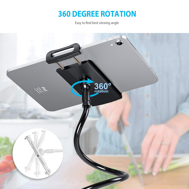 [Australia - AusPower] - Zuslab Tablet Cell Phone Bracket Adjustable Universal Gooseneck Bed Lazy Holder Stand Mount - Flexible Arm 360 Mount Clip Bracket Black 