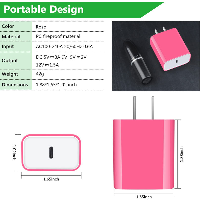 [Australia - AusPower] - USB C Wall Charger Block, 2Pack 20W PD 3.0 USB C Cube Power Adapter Charger Plug Fast Charging Brick Box for iPhone 13 12 11 Pro/Pro Max/Mini SE XR XS,iPad Pro,Samsung Galaxy S22 S21 S20 A12 A32 A42 Rose 