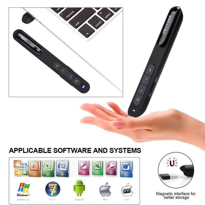 [Australia - AusPower] - UBUYONE Wireless Presenter Remote Presentation Pointer Clicker with Hyperlink&Volume Control USB PowerPoint Slide Advancer 