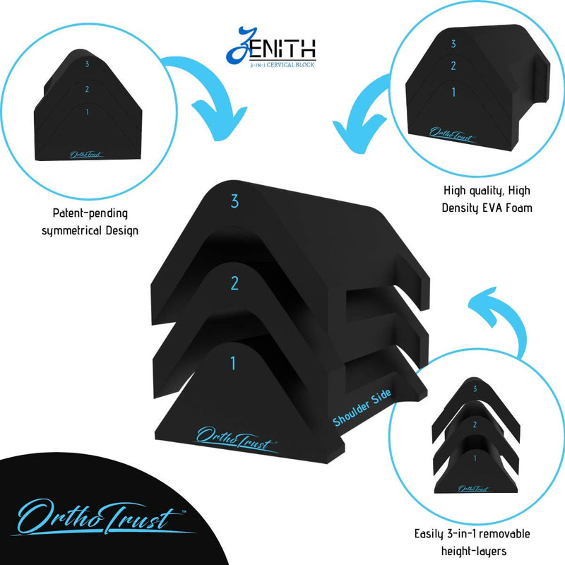 [Australia - AusPower] - Zenith Cervical Traction Orthotic Chiropractic Neck Corrector 3-in-1 Device for Stretching Forward Head Posture Physical Therapy & Pain Relief Black 