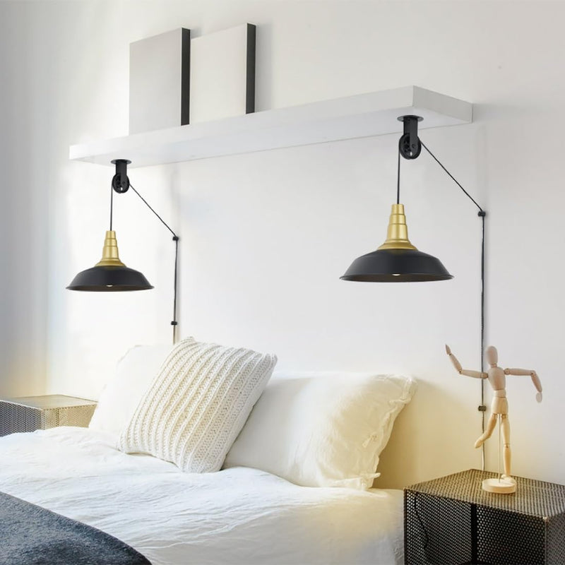 [Australia - AusPower] - Black Pulley Wheels Set of 2 for Plug in Pendant Light Fixture, Swag Hook for Pendant Lighting Chandelier Ceiling Lights Cable, Wall Ceiling Mount Pulley Lamp Hook for Hanging Lamp Ceiling Fan Light Black 