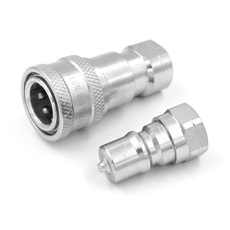 [Australia - AusPower] - 1/4" NPT Thread ISO-B Hydraulic Quick Disconnect Coupler Tractor Quick Coupling with Dust Caps 