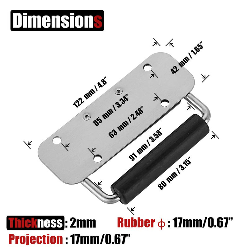 [Australia - AusPower] - JQK Spring Loaded Case Handle, 304 Stainless Steel Surface Mount Chest Handle with Rubber Grip, Thickened 2mm (Pack of 2), HCH100-P2 122mm(2 Pack) 