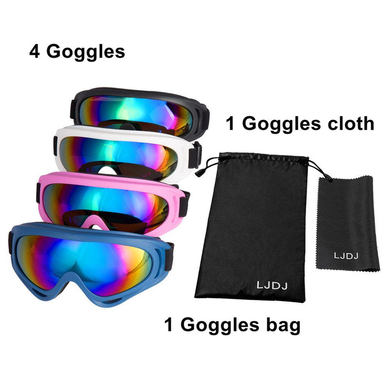 [Australia - AusPower] - LJDJ Ski Goggles, Pack of 4 - Snowboard Motorcycle Goggles Tactical Combat Military Glasses Black+white+pink+blue Frame/Colorful Lens 