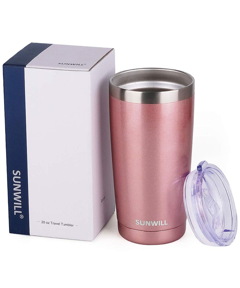 [Australia - AusPower] - SUNWILL 20oz Tumbler with Lid, Stainless Steel Vacuum Insulated Double Wall Travel Tumbler, Durable Insulated Coffee Mug, Rose Gold, Thermal Cup with Splash Proof Sliding Lid 20 oz 1 Pack .Pearlized Rose Gold 
