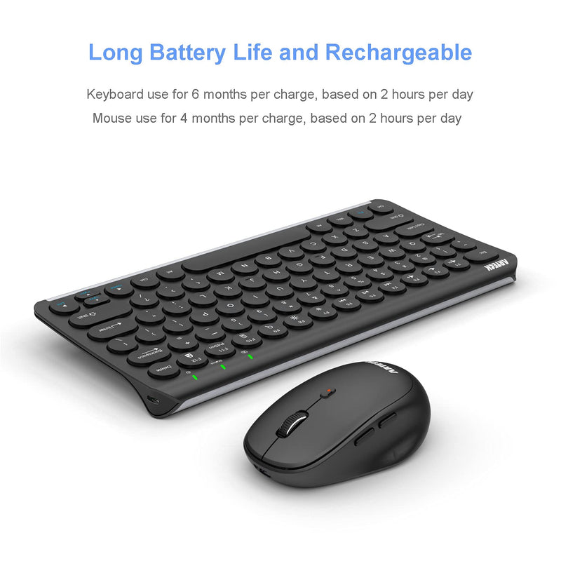 [Australia - AusPower] - Arteck 2.4G Wireless Keyboard and Mouse Combo Ultra Compact Slim Stainless Full Size Keyboard and Ergonomic Mouse for Computer/Desktop/PC/Laptop and Windows 10/8/7 Build in Rechargeable Battery 