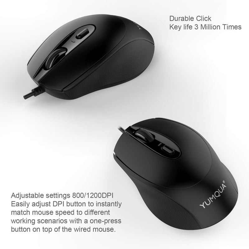 [Australia - AusPower] - YUMQUA G222 Silent Computer Mouse Wired 2 Pack, Home & Office Optical USB Mouse, 800/1200 DPI Corded Mouse for Laptop Desktop Computer PC Chromebook 