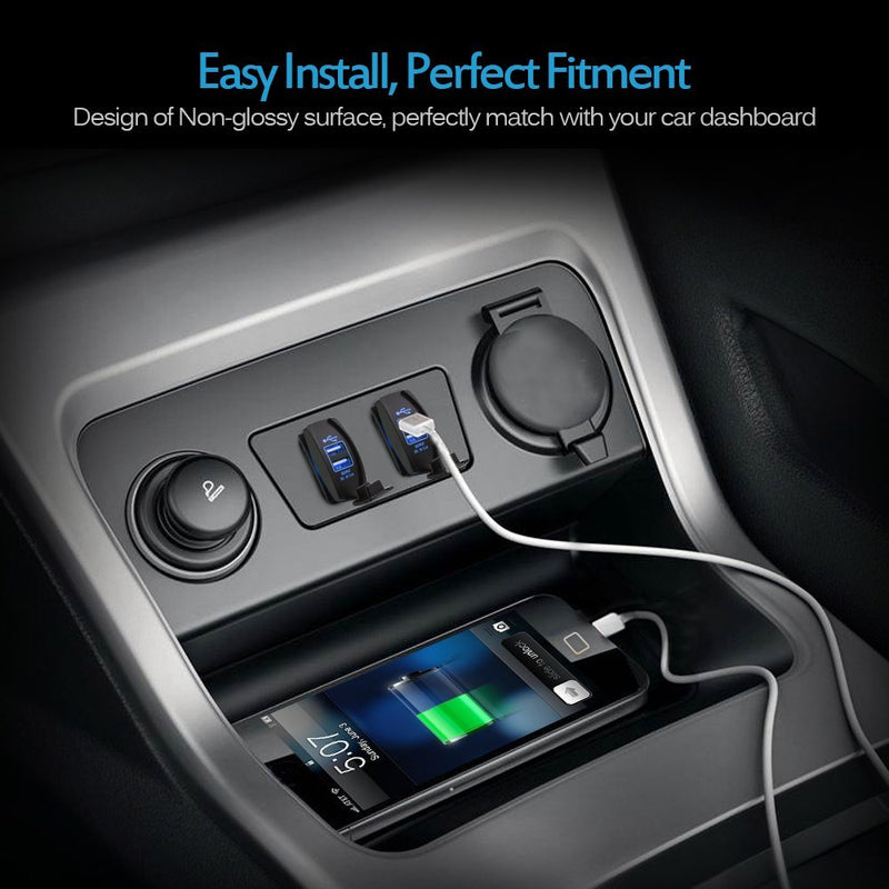 [Australia - AusPower] - MICTUNING Universal Rocker Style Car USB Charger - with Blue LED Light Dual USB Power Socket for Rocker Switch Panel 
