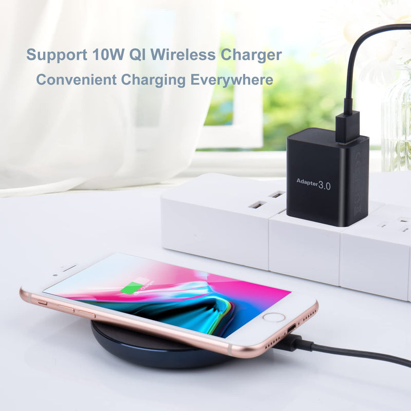 [Australia - AusPower] - Quick Charger 3.0 Wall Charger, OKRAY 2-Pack 18W QC Fast Charging 3.0 USB Charger Power Adapter Wall Plug Compatible iPhone/iPad, Samsung Galaxy S10/S9/S8, Note 9/8, 10W Wireless Charger, HTC - Black 