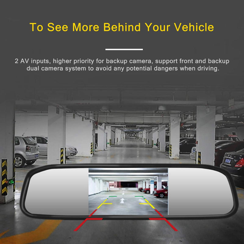 [Australia - AusPower] - 4.3 inch Car Video Monitor Auto Rear View Mirror LCD Screen 12V-24V Universal Mount Clip-On Current Mirror for Backup Camera/Front Camera/Media Player/Safety Driving 2 Ways RCA Input 