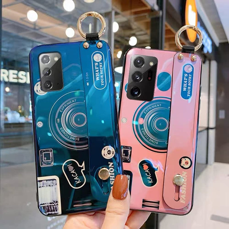 [Australia - AusPower] - Aulzaju Case for Samsung Note 20 for Girls Women with Wrist Strap Stand Bling Holographic Cute Cartoon Camera Design with Ring Holder Kickstand Soft Sleek TPU Bumper Cover for Galaxy Note 20 Blue Samsung Galaxy Note 20 