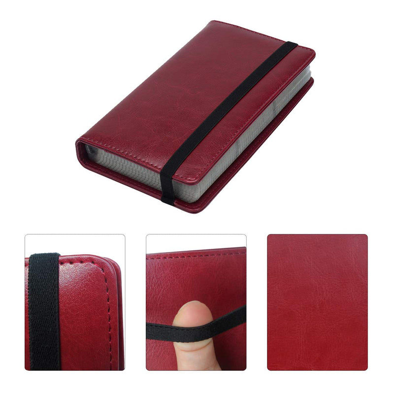 [Australia - AusPower] - Enyuwlcm PU Leather Business Card Book Organizer Journal Name Card Book Holder with Elastic Closure Hold 240 Cards Wine Red 