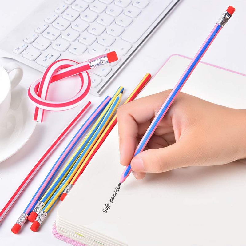 [Australia - AusPower] - Flexible Bendy Pencil, 35 PCS Flexible Soft Pencil Colorful Stripe Soft Pencils with Eraser as Gift for Students or Children 