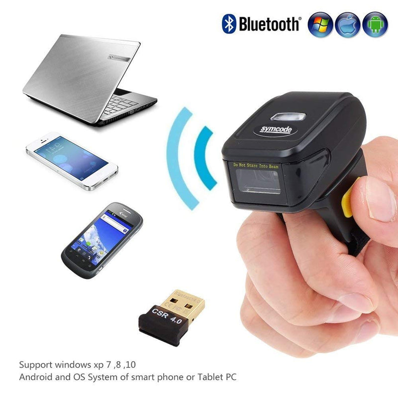 [Australia - AusPower] - 1D Wireless Ring Barcode Scanner. Portable Bluetooth Finger Ring Compatible 1D Laser Digital Barcode Reader Mini Portable for Windows, Mac OS, Android with Vibration Alert Barcode Reader 