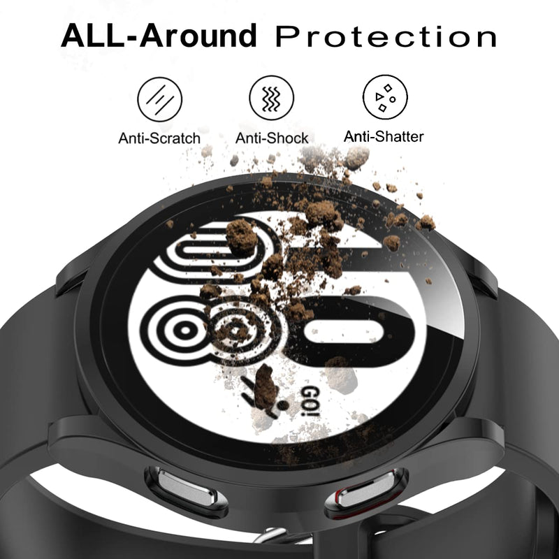 [Australia - AusPower] - Frangnice 4 Pack Soft TPU case for Samsung Galaxy Watch 4 44mm Screen Protector,Ultra-Thin Anti-Scratch Flexible Full Case Soft Protective Bumper Cover, Black+Silver+Rose gold+Clear only for 44mm 